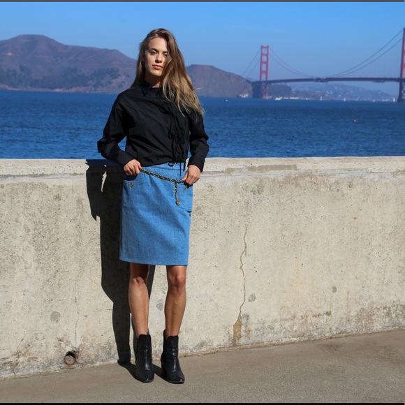 Rare Vintage Chanel Denim Jean Skirt FR 40 US 8